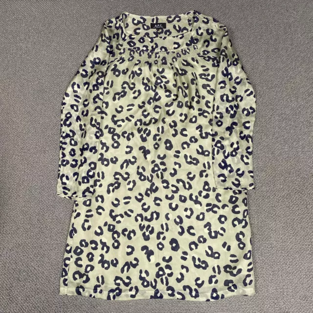 APC Dress Womens XS Extra Small Mint Black Leopard Print Silk Long Sleeve Lined