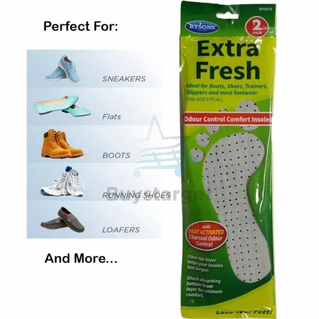 4x Shoe Insoles Extra Fresh Unisex Foot Feet Trainer Boot Anti Odour Comfort Pad
