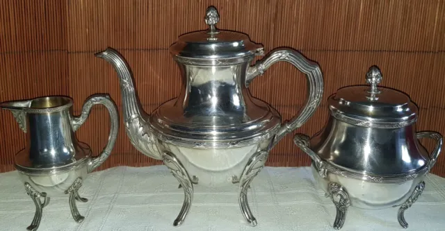 3-tlg. französische Tee Set, Louis XVI Design, versilbert / vergoldet, gemarkt