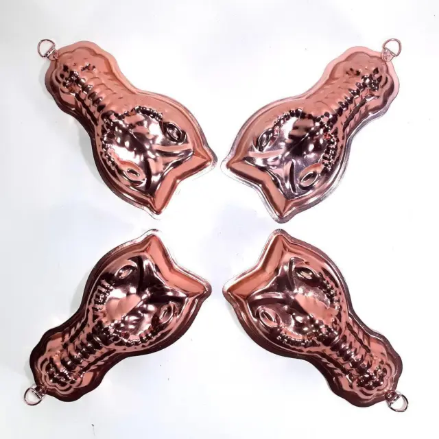 4 x Vintage Copper Tone Anodised Lobster Jelly Moulds Retro Kitchen Wall Hanging