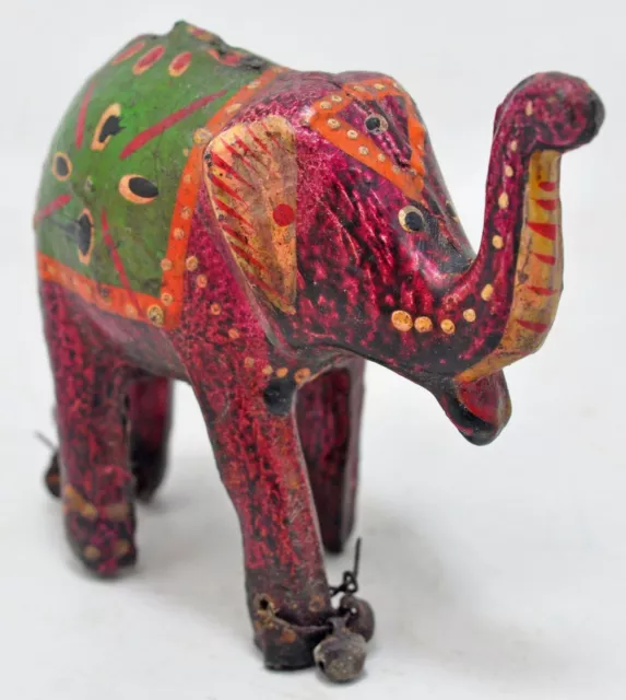 Vintage Madera Miniature Elefante Figura Original Antiguo Tallado a Mano