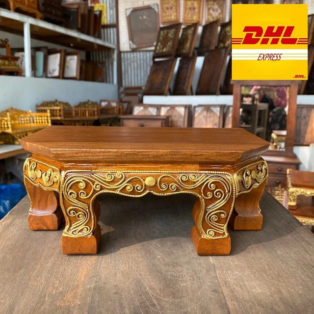 Altar Table Teak Wood Thai Buddha Worship Hand Carved Brown Gold Home Décor DHL