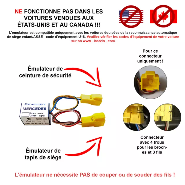 AKSE Siège Tapis Occupation Émulateur diagnostic pour Mercedes A W176 B W246