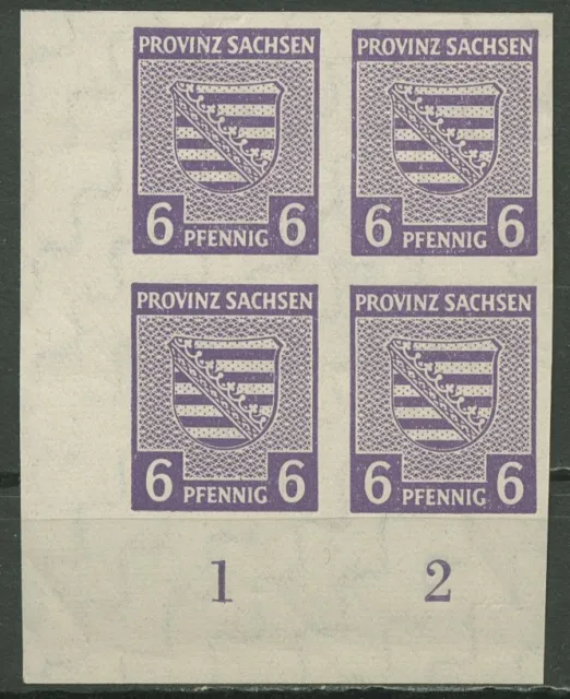 SBZ Provinz Sachsen 1945 Wappen mit WZ fallend 69 Xa 4er-Block Ecke 3 postfrisch