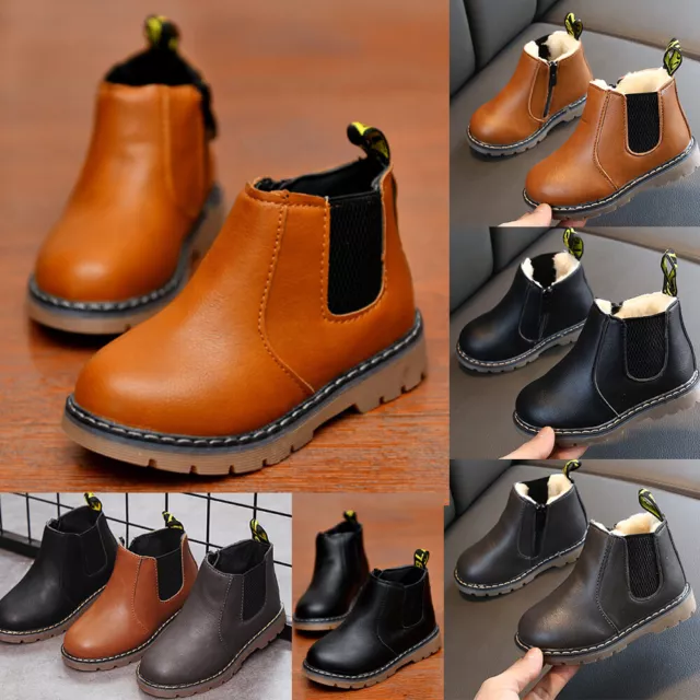 Kids Fur Lined Snow Boots Boys Girls Toddler Waterproof Warm Winter Shoes Size