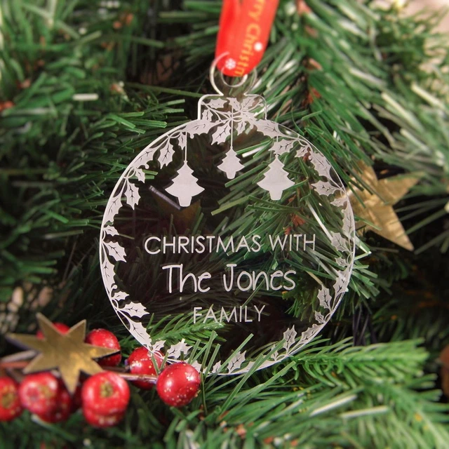 Personalised Christmas Tree Decoration Engraved Bauble Gift - Xmas with Family