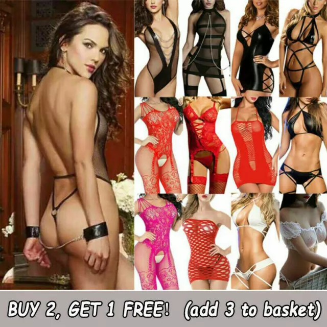 Ladies Sexy Lace G-String Bodysuit Wet Look Etrotic Sissy Nightwear Sleepwear