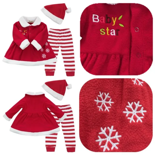 Abiti natalizi bambine top abito + pantaloni a righe + cappello costume Babbo Natale