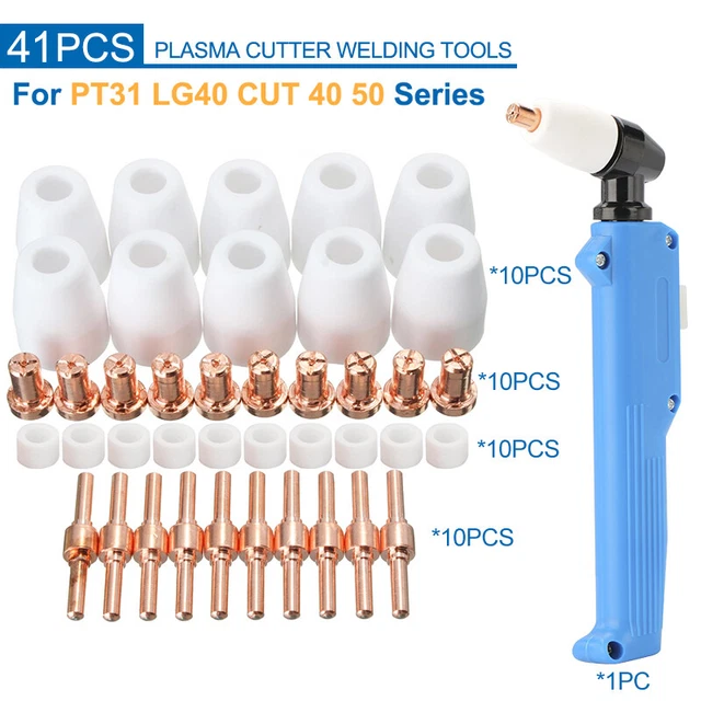 41Pcs PT-31 LG-40 Plasma Cutting Cutter Torch Head Body Electrode Nozzle Cap