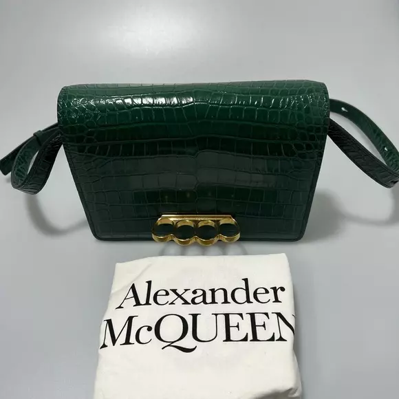 Alexander McQueen Four Ring Clutch Bag Green Gold