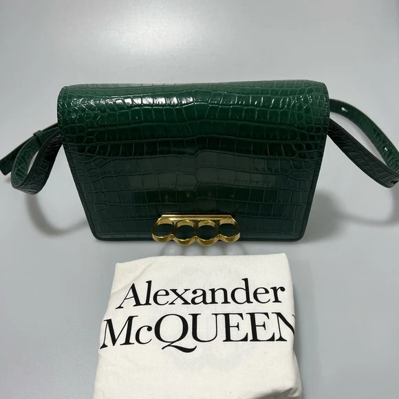 Alexander McQueen Four Ring Clutch Bag Green Gold Alexander McQueen Four Ring Clutch Bag Green Gold