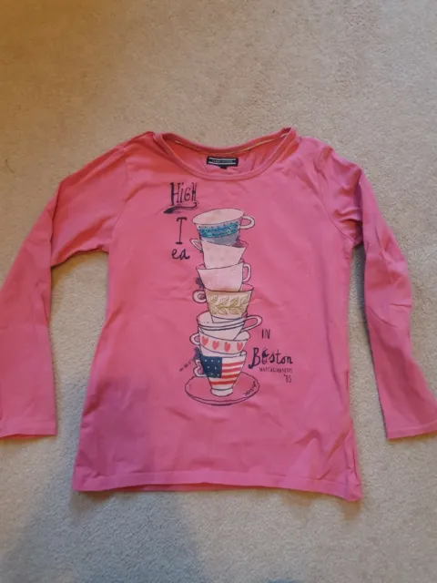 "T-shirt rosa a maniche lunghe ragazza Tommy Hilfiger taglia 116 ""High tea in Boston"