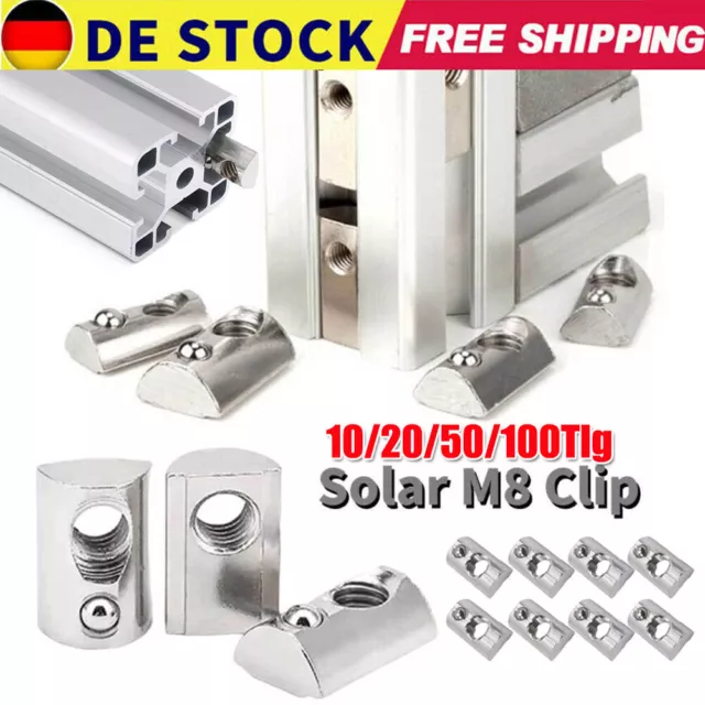 10-100XSolar Nutensteine M8 Nut8 Alu PV Modulklemme Photovoltaik 4040 Aluprofil