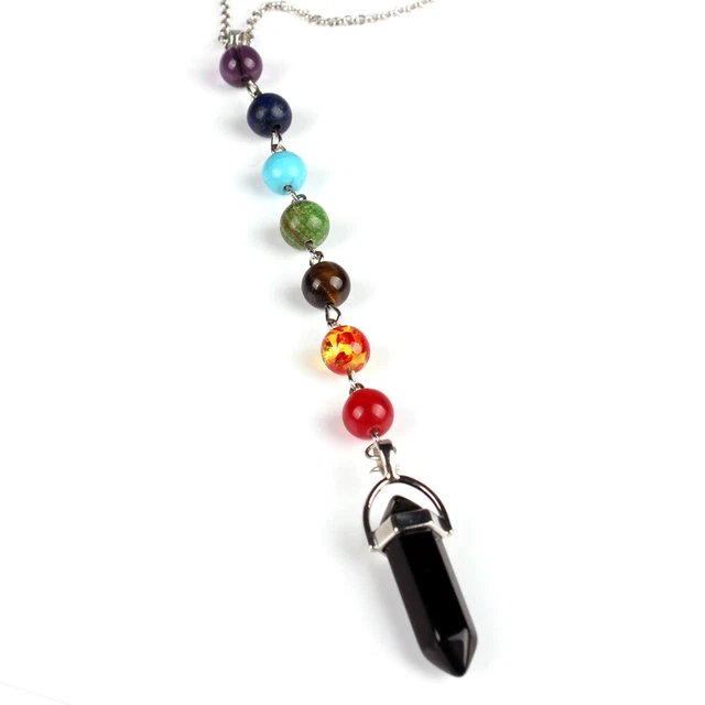 Natural Black Onyx Gems Stone Pendulum Chakra Necklace Healing Wholesale