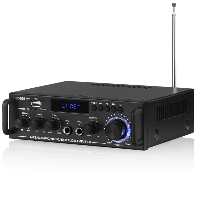 Home karaoke Amplifier Bluetooth Receiver Power Amp for Car/Marine USB Player