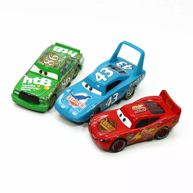 3Pack Disney Pixar Cars King Lightning McQueen Chick Hicks Mattel Car Toy 1:55
