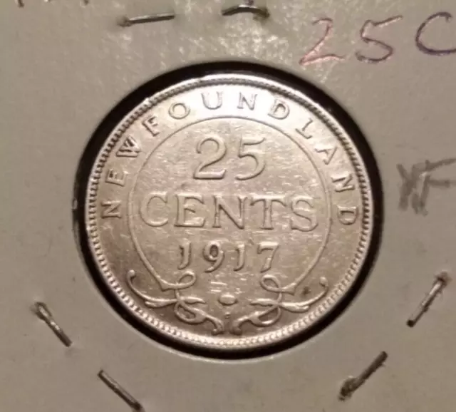 1917 Newfoundland 25 cent sterling silver vf xf detail george v canada type coin