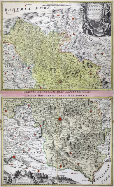 Tchèque Moravie Brno Original Gravure sur Cuivre Carte Müller Homann 1720