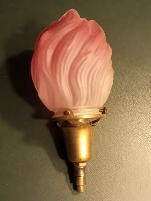 Tulipe de lampe Art Déco, grosse flamme pâte de verre à volutes torchère