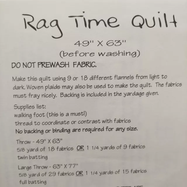 RAG TIME THROW Quilt Pattern - 49x63, 63x77 Plaid Flannel Patchwork ...