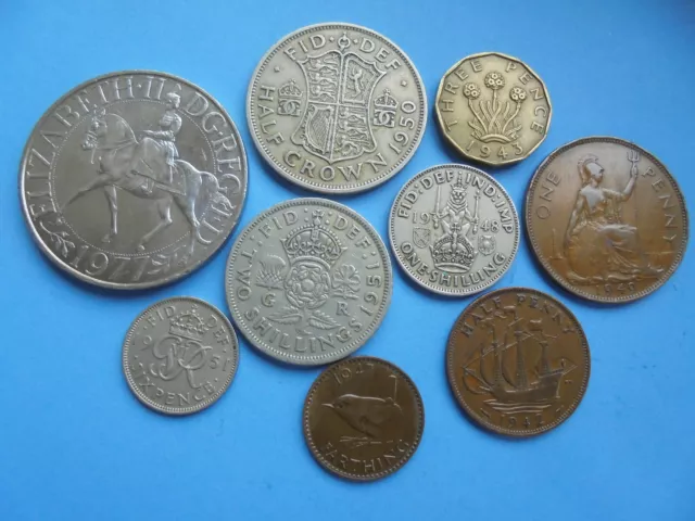 The OLD Money, Crown to Farthing (9 Coins) as shown.