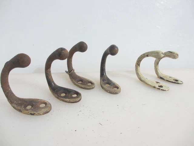 Antique Iron Coat Hooks Hat Hangers Old Art Deco Vintage x4 +2