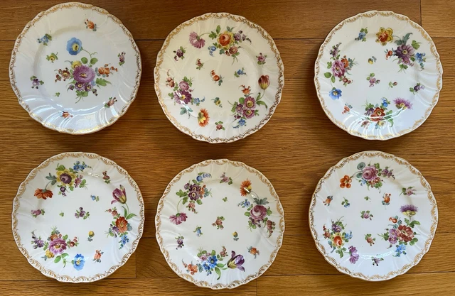 Antique Richard Klemm Dresden Germany Hand Painted Floral Plates