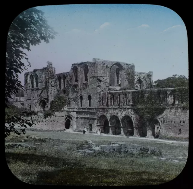 ANTIQUE Magic Lantern Slide FURNESS ABBEY OVERGROWN RUINS C1890 PHOTO ENGLAND