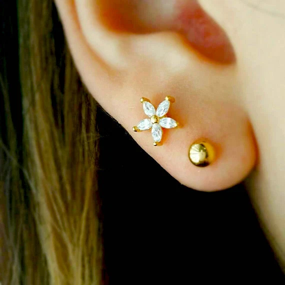 Barre Pour Cartilage D'oreille Avec Opale Simulée - Acier Inoxydable, Minimaliste, Neuf