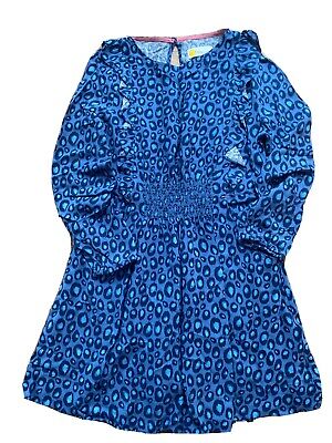 Mini BODEN Girls Blue With Leopard Print Summer Dress Age 6-7 Years 🐆