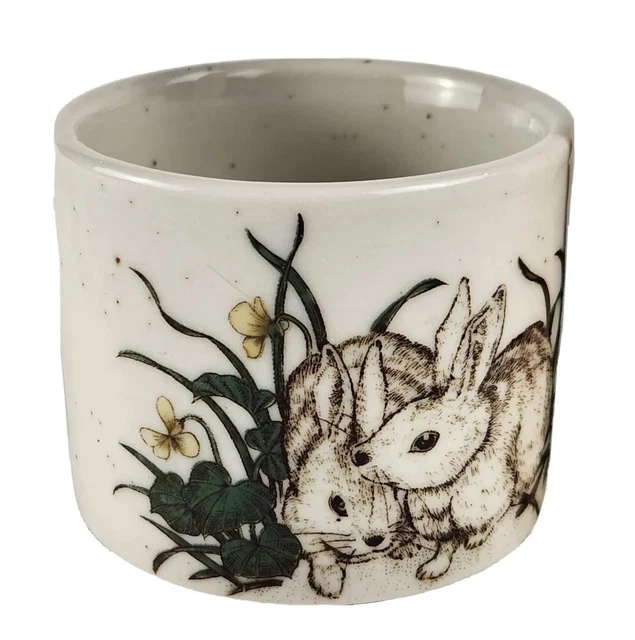 Vintage Otagiri Japan Porcelain Handpainted Bunnies & Flower Cup Votive Holder