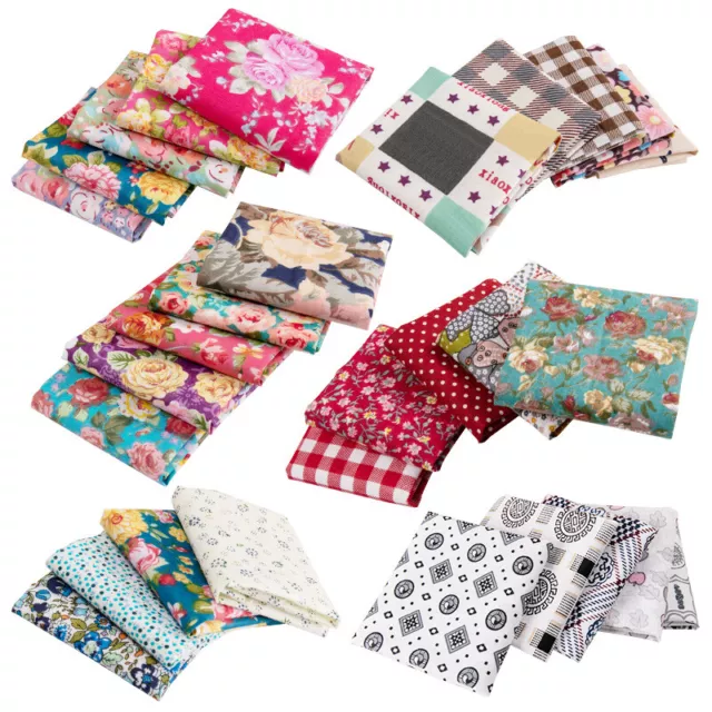 5Pcs Cotton Fabric Bundles Fat Quarters Squares Craft Sewing Floral Material DIY