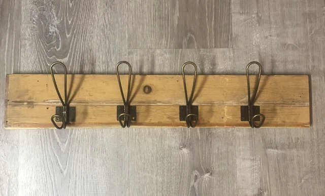 Farmhouse Barn Wood Entry Way Wall Coat Rack w/ 4 metal hooks Rustic Decor