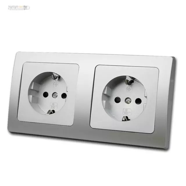 Delphi Double Prise 2fach Schuko de Courant Argent 16A Klemmanschluß Cadre Haut