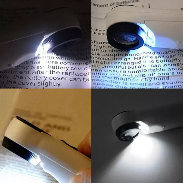 2Pcs  40X Lupe mit 2 LED Licht Leselupe Vergrößerungsglas Juwelie Leucht Handlup