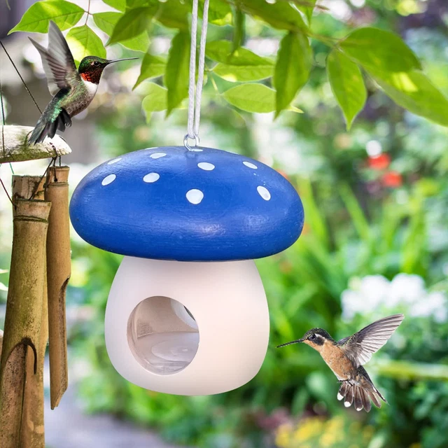 Wooden Hummingbird Houses Cute Mushroom Bird House for Outside Hanging Hummin...