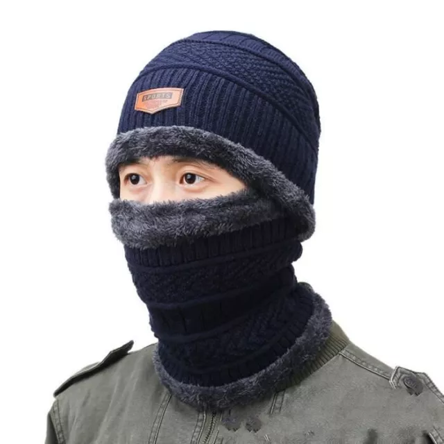 KSCD Bonnet d'hiver pour homme surdimensionné chaud en tricot polaire  doublé court bonnet de ski Skull Cap 