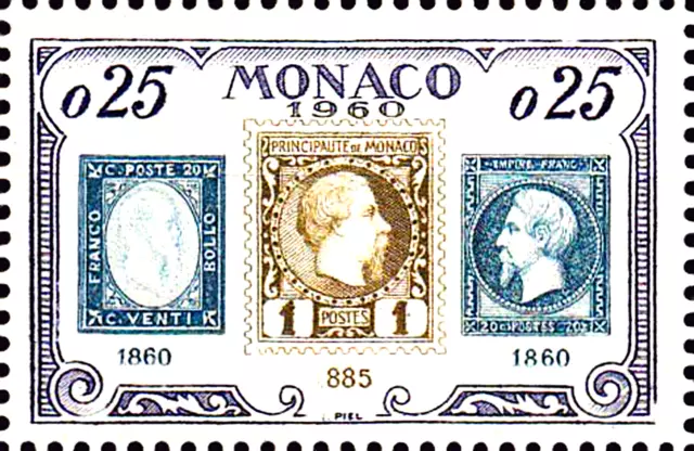 641 postfrisch MNH Monaco 1960 Stamp on Stamp 1 Sardinien Mi 12 Frankreich 13