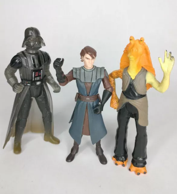 Star Wars Figures Lot Of 3- Anakin Skywalker, Jar Jar Binks, And Darth Vader