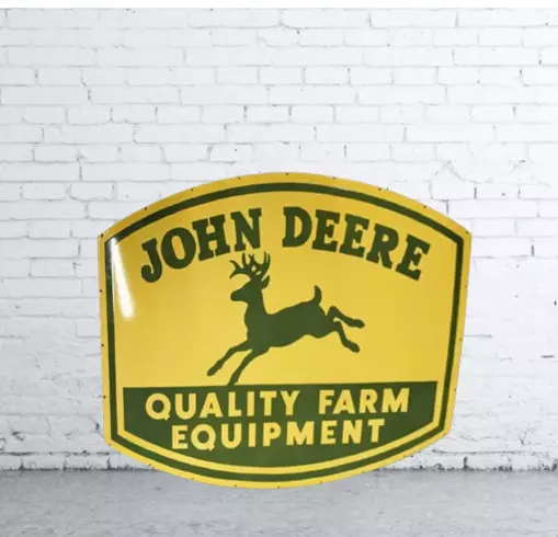 John Deere Advertising Porcelain Enamel Heavy Metal Sign 34 x 20 Inches  SS