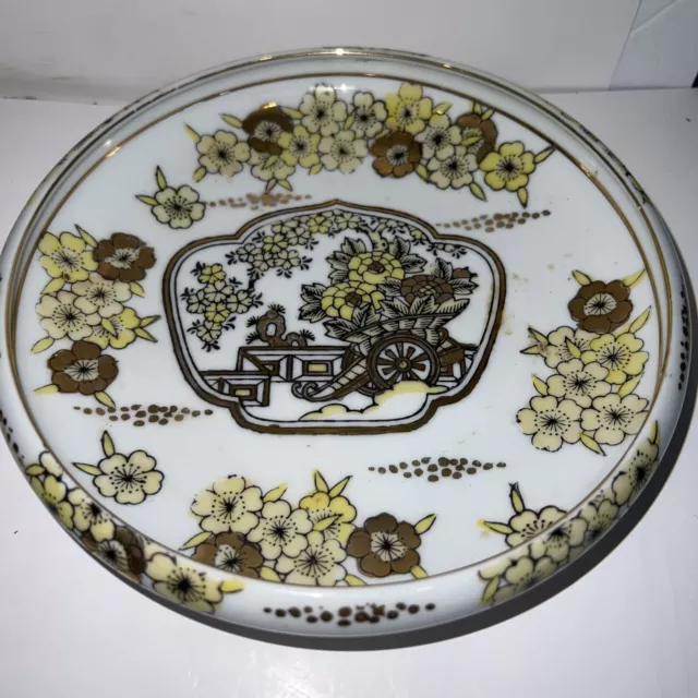 Vintage Japan Hand-painted Gold Imari Gilt Rickshaw Cherry Blossom Bowl