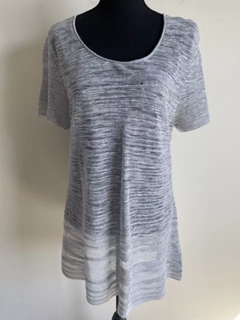 Eileen Fisher Women's XL Linen Blend Open Knit T-Shirt Sheer Gray Short Sleeve