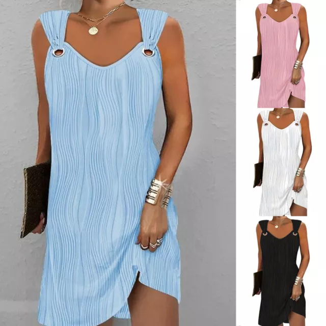 Dress Sundress Party Dresses One Piece Beach Sleeveless Solid Color Summer New O