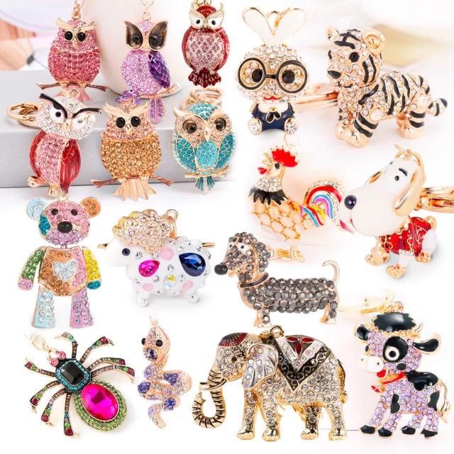 Sparkling Animal Keychain Keyring Rhinestone Crystal Charms Cute Bag Pendant