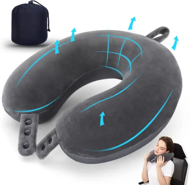 Pillow Travel Neck Head Support Cushion Inflatable Memory Foam Rest Airplane US