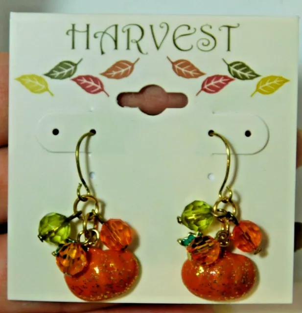 Nwt Cosecha Otoño Tema Calabaza Halloween Esmalte Cuenta Pendientes de Gancho B3