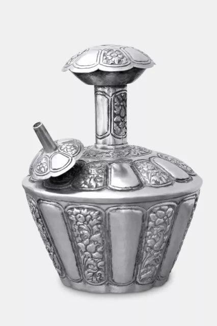 Silver Kindi, Floral Repousse, Holy Water Ritual Container 544g, Antique 19th C.