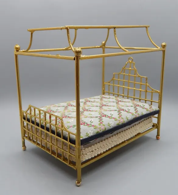 OOAK Al Masch Antique Asian Brass Canopy Bed Artisan Dollhouse Miniature 1:12