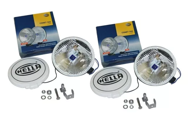 Pair Universal Hella Comet 500 Driving Lamp White Spot Light + Cover & Bulb