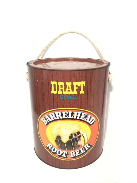 Vintage Draft Style Barrelhead Root Beer Tin Display Piece. ￼13.5”x11” W/ Handle